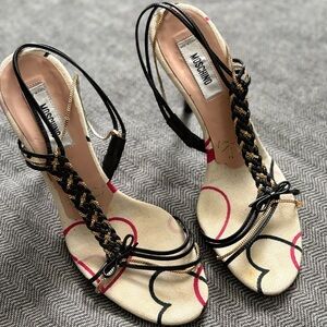 Moschino Black, Gold and Cream Heels with Intricate Straps